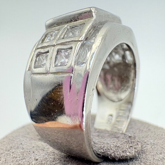 VTG Sterling Silver 925 Cubic Zirconia Tapered Band Statement Ring Size 8.75 - Picture 6 of 11